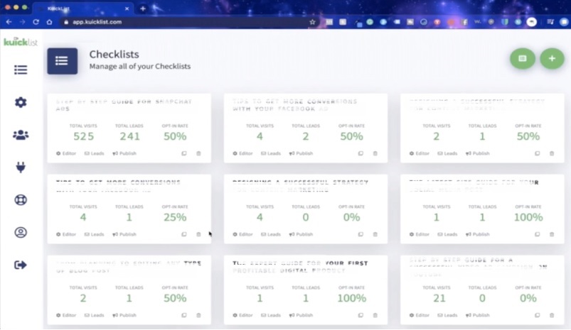 KuickList App Dashboard